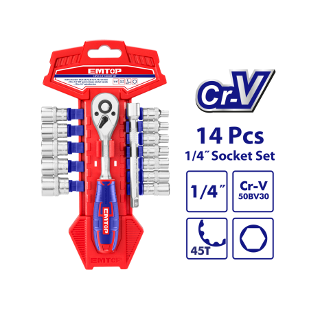 Chei si truse de chei - Set tubulare cu clichet 1/4" 14 buc - ESKT14141, EMTOP