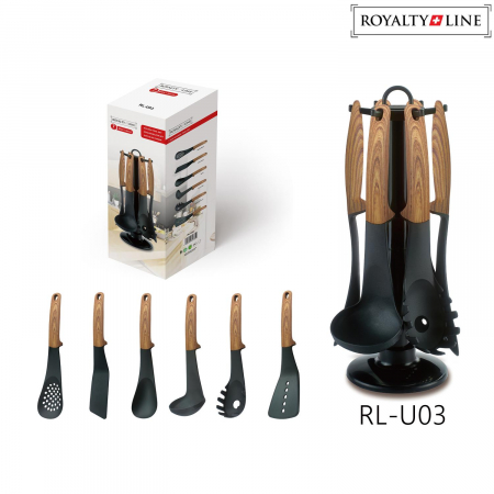 Set ustensile bucatarie cu suport Royalty Line RL-U03, Negru/Maro [2]