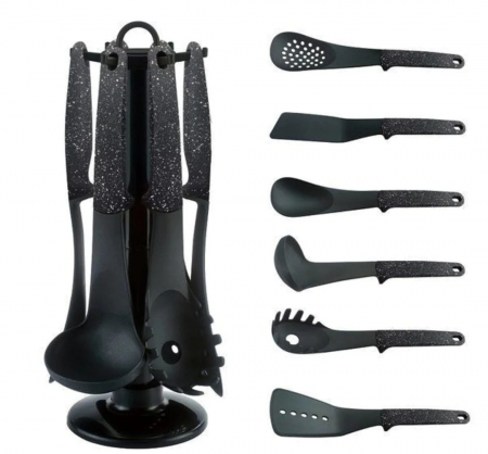 Set ustensile bucatarie cu suport Royalty Line RL-U05, Negru [0]