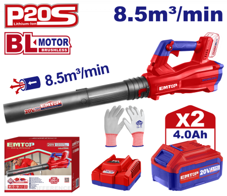 Agro & Zootehnie - Suflanta cu 2 acumulatori 4.0Ah, motor fara perii (brushless), 8.5m3/min - ELAB204282, EMTOP