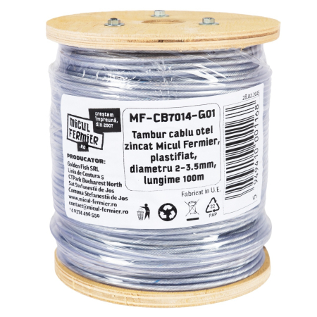 Tambur cablu otel zincat Micul Fermier, plastifiat, diametru 2-3.5mm, lungime 100m [2]