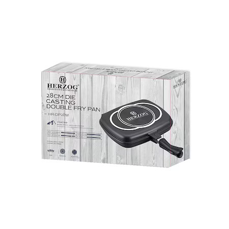 Tigaie grill dubla Herzog Preium HR-DP28M, 28cm, Aluminiu, Acoperire Marmura, Neagra [2]