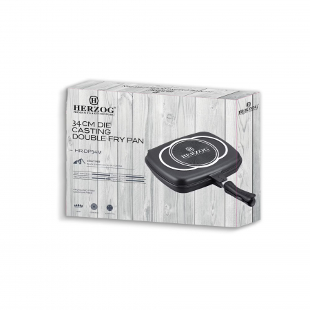Tigaie grill dubla Herzog Preium HR-DP34M, 34cm, Aluminiu, Acoperire Marmura, Neagra [2]