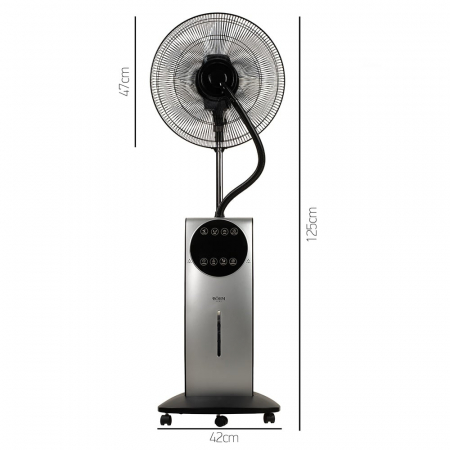 Ventilator cu pulverizare apa si umidificare Bohm 16", 75W, 3 viteze, Functie de oscilatie 75°, Protectie Anti-Tantari/Aromatizare [1]