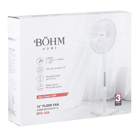 Ventilator de podea 16" BOHM BFD-40A, 45W, 3 trepte de viteza [5]