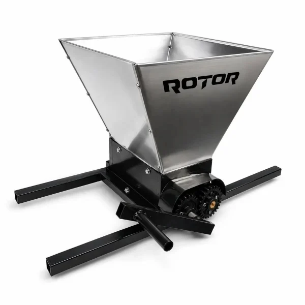 Zdrobitori si Teascuri fructe - Zdrobitor manual de struguri Rotor, Volum cuva inox 28L, Productivitate 180Kg/h, Tambur poliamida - Rotor