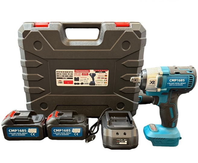 maşină de găurit şi înşurubat cu 2 acumulatori Set Pistol de Impact pentru Roti, 48V, 2 acumulatori, 25 accesorii incluse, Geanta de transport