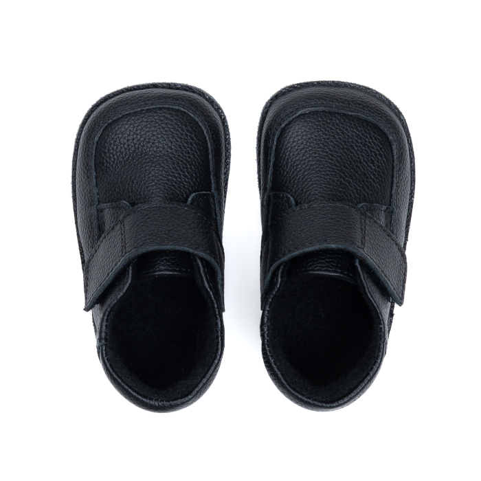 Ghetute Barefoot Copii din Piele Naturala cu Captuseala Textila – Primii Pasi, Talpa Flexibila Cauciuc, Toamna-Primavara | Melvelo - Black [2]