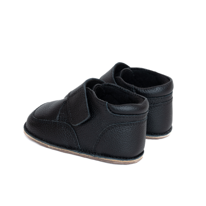 Ghetute Barefoot Copii din Piele Naturala cu Captuseala Textila – Primii Pasi, Talpa Flexibila Cauciuc, Toamna-Primavara | Melvelo - Black [3]
