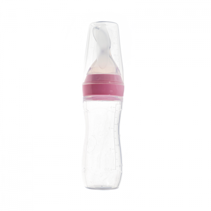 Lingurita cu rezervor din silicon moale pentru bebe, gradata, Melvelo – Pink Bebe imagine noua responsabilitatesociala.ro