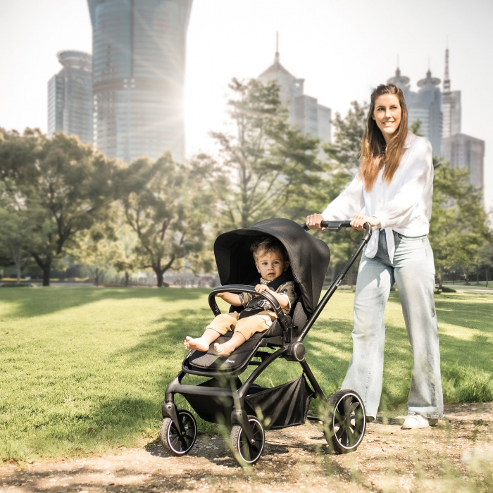BabyGo - Carucior 3 in 1 Harmony Grey cu maner reglabil pe inaltime, cadru Black [16]