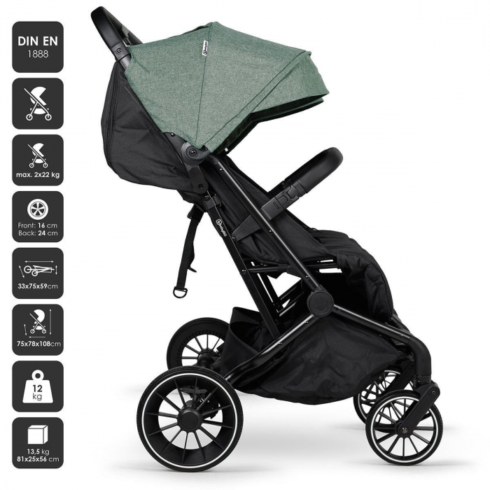 BabyGo - Carucior pliabil pentru gemeni GoTwice, Green [3]