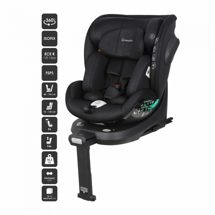 BabyGo - Scaun auto rotativ Prime 360, Black, 40-150 cm, certificat R129 [2]
