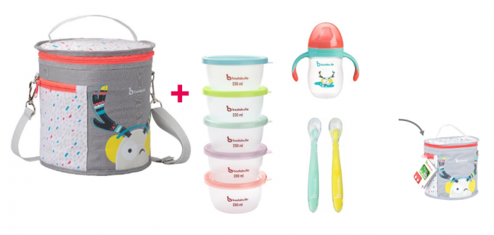 Badabulle - Set alimentatie - Geanta termos, 5 boluri, cana cu tetina si 2 lingurite de silicon [1]