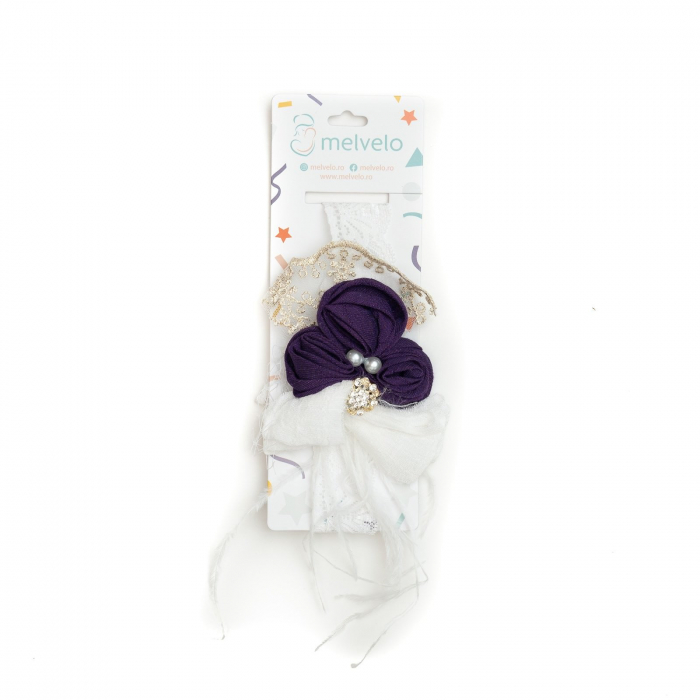 Bentita bebe, eleganta, ingusta cu florii, dantela si perle, satin, Melvelo - Mauve [2]