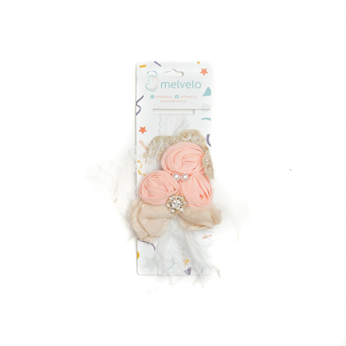 Bentita bebe, eleganta, ingusta cu florii, dantela si perle, satin, Melvelo - Orange [2]