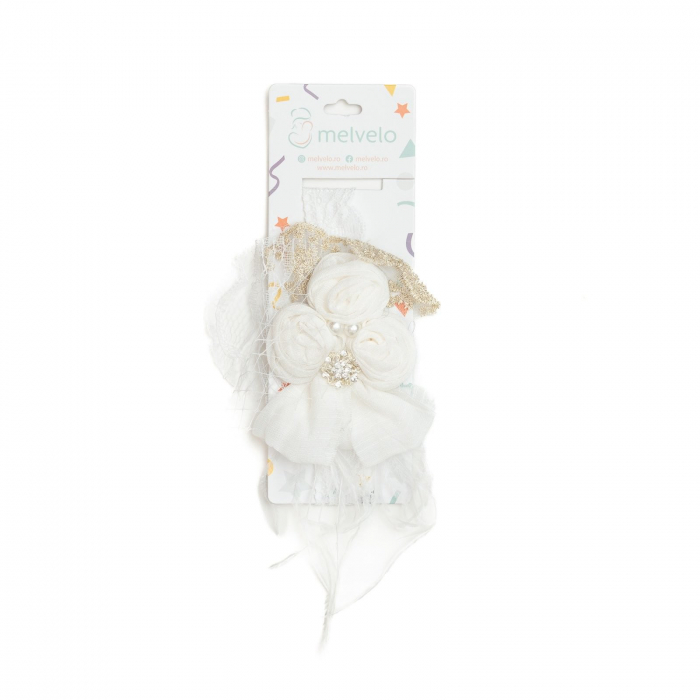 Bentita bebe, eleganta, ingusta cu florii, dantela si perle, satin, Melvelo - White [2]