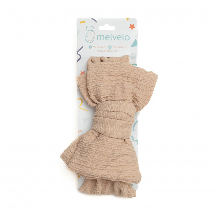 Bentita bebe, lata cu funda, bumbac, Melvelo, Dusk - Caramel [2]