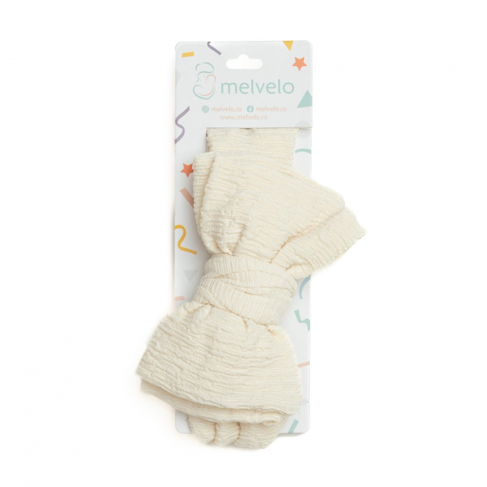 Bentita bebe, lata cu funda, bumbac, Melvelo, Dusk - Cream [2]
