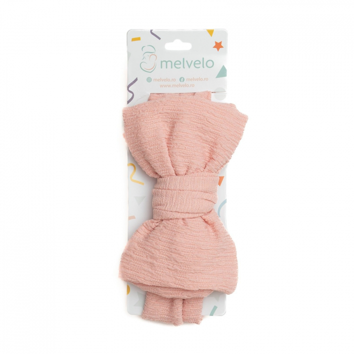 Bentita bebe, lata cu funda, bumbac, Melvelo, Dusk - Peach [2]