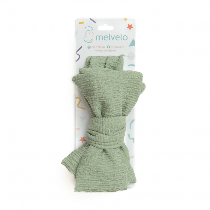 Bentita bebe, lata cu funda, bumbac, Melvelo, Dusk - Sage [2]