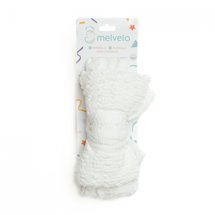 Bentita bebe, lata cu funda, bumbac, Melvelo, Dusk - White [2]