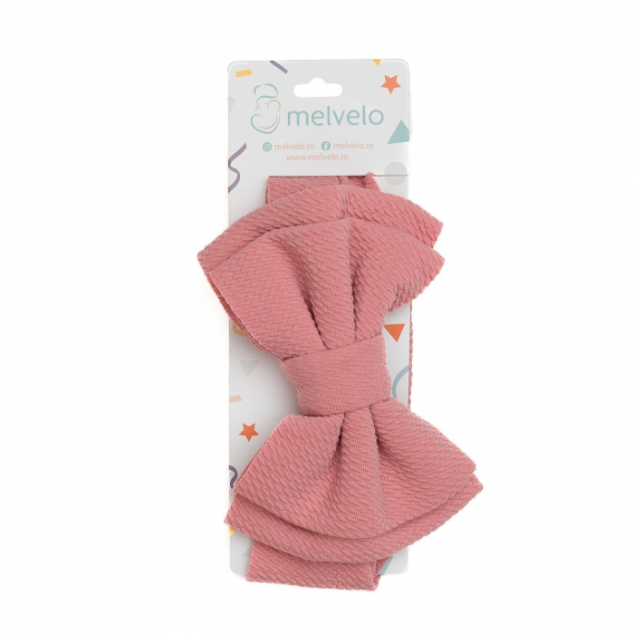 Bentita lata, bebe, cu funda dubla, poliester, Melvelo, Rice - Dusty Rose [2]