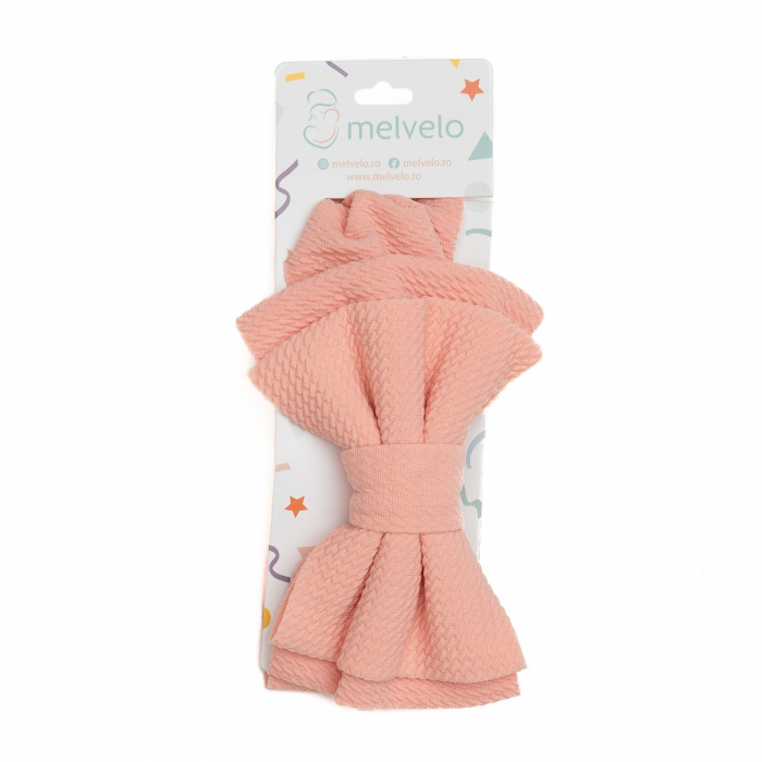 Bentita lata, bebe, cu funda dubla, poliester, Melvelo, Rice - Peach [2]