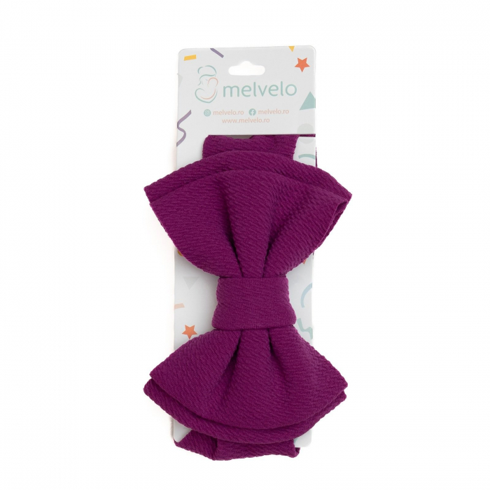 Bentita lata, bebe, cu funda dubla, poliester, Melvelo, Rice -  Purple [2]