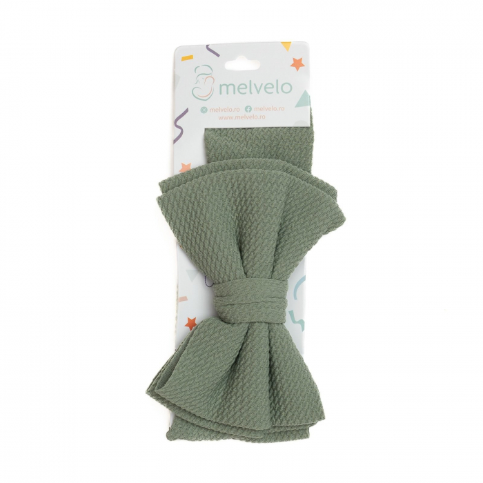 Bentita lata, bebe, cu funda dubla, poliester, Melvelo, Rice - Sage [2]