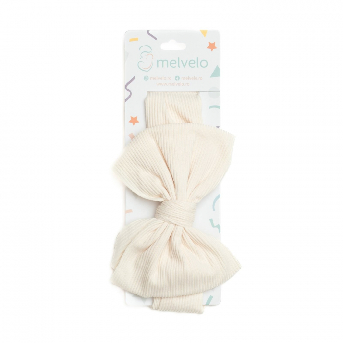 Bentita lata, bebe, cu funda, spandex, Melvelo, Stripe - Cream [2]