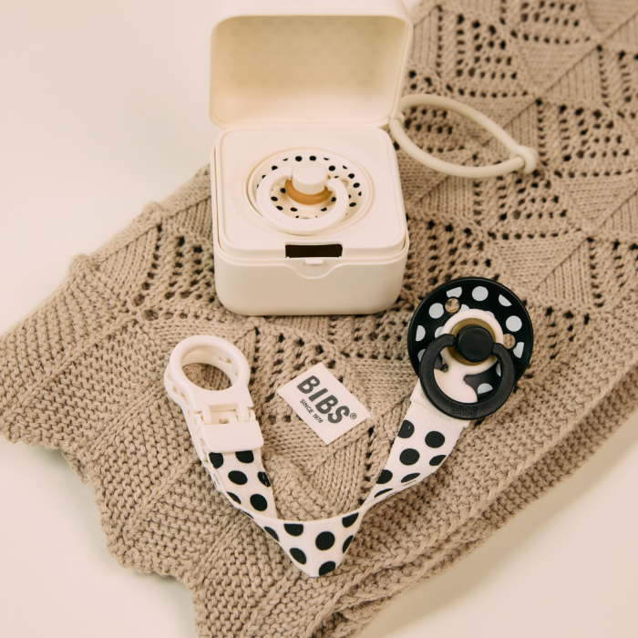 BIBS - Lantisor clip Loop pentru suzeta, Studio Collection Polka Dots, Ivory Black [2]