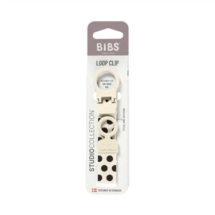 BIBS - Lantisor clip Loop pentru suzeta, Studio Collection Polka Dots, Ivory Black [5]
