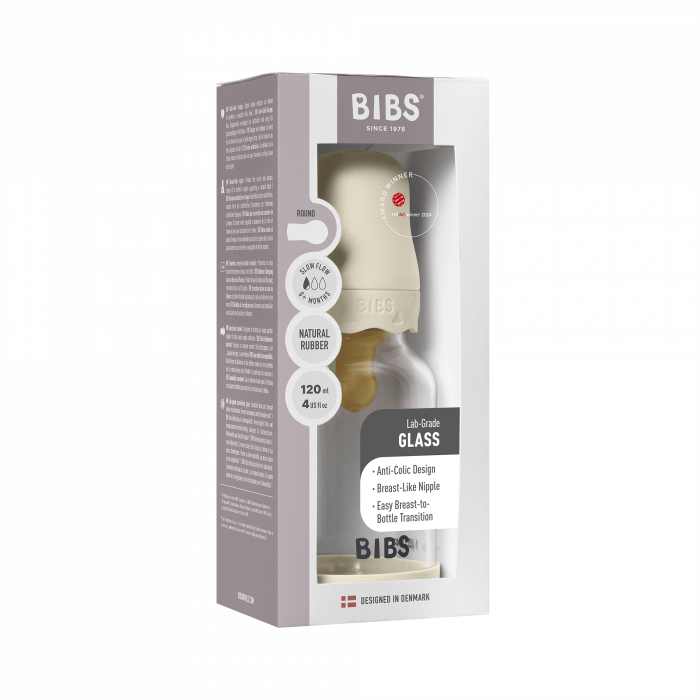 BIBS - Set complet biberon Boheme din sticla anticolici cu tetina din latex, flux lent, 120 ml, Ivory [6]
