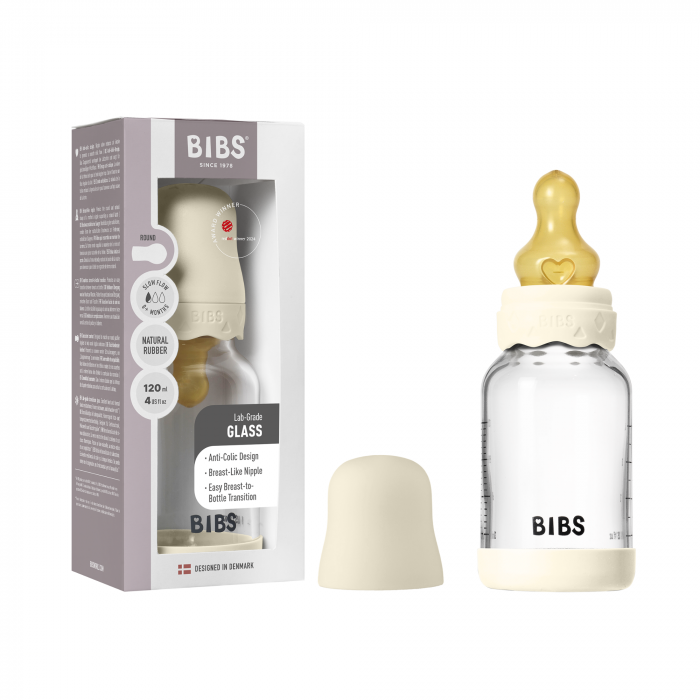 BIBS - Set complet biberon Boheme din sticla anticolici cu tetina din latex, flux lent, 120 ml, Ivory [4]
