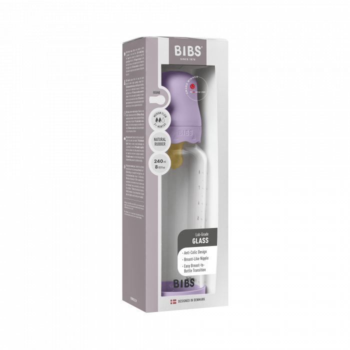 BIBS - Set complet biberon Boheme din sticla anticolici cu tetina din latex, flux mediu, 240 ml, Violet Sky [3]