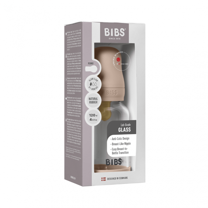 BIBS - Set complet biberon din sticla anticolici cu tetina din latex, flux lent, 120 ml, Blush [5]