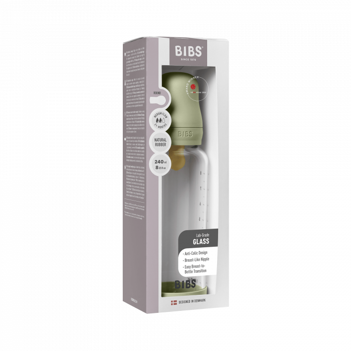 BIBS - Set complet biberon din sticla anticolici cu tetina din latex, flux mediu, 240 ml, Sage [3]