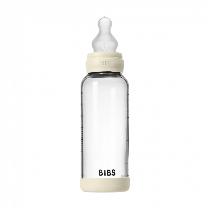 BIBS - Set complet biberon din sticla anticolici cu tetina din silicon, flux mediu, 240 ml, Ivory [2]