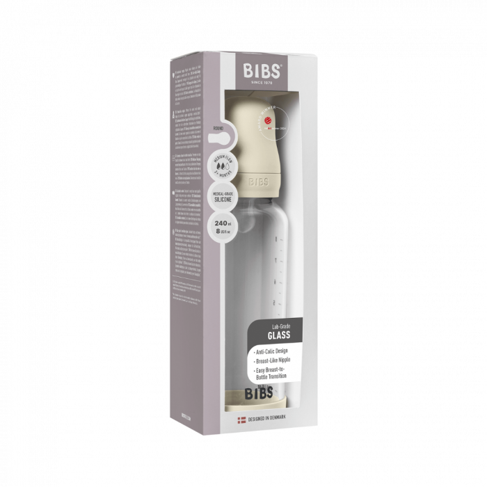 BIBS - Set complet biberon din sticla anticolici cu tetina din silicon, flux mediu, 240 ml, Ivory [4]