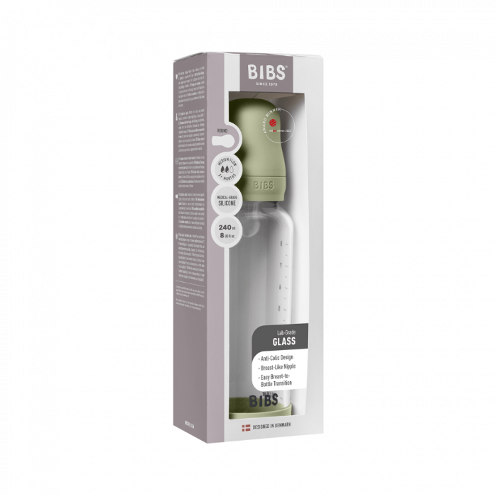 BIBS - Set complet biberon din sticla anticolici cu tetina din silicon, flux mediu, 240 ml, Sage [3]