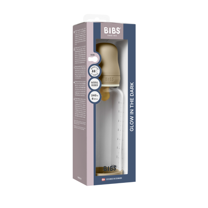 BIBS - Set complet biberon fosforescent din sticla anticolici cu tetina din latex, flux mediu, 240 ml, Vanilla Glow [2]