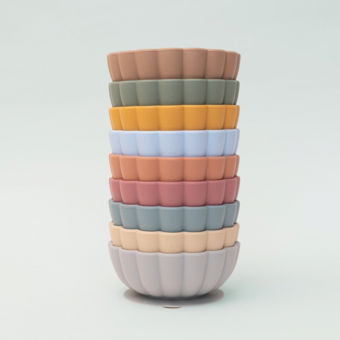 Bol pumpkin rotund din silicon alimentar cu ventuza pentru diversificare, anti-alunecare, Melvelo - Peach [3]