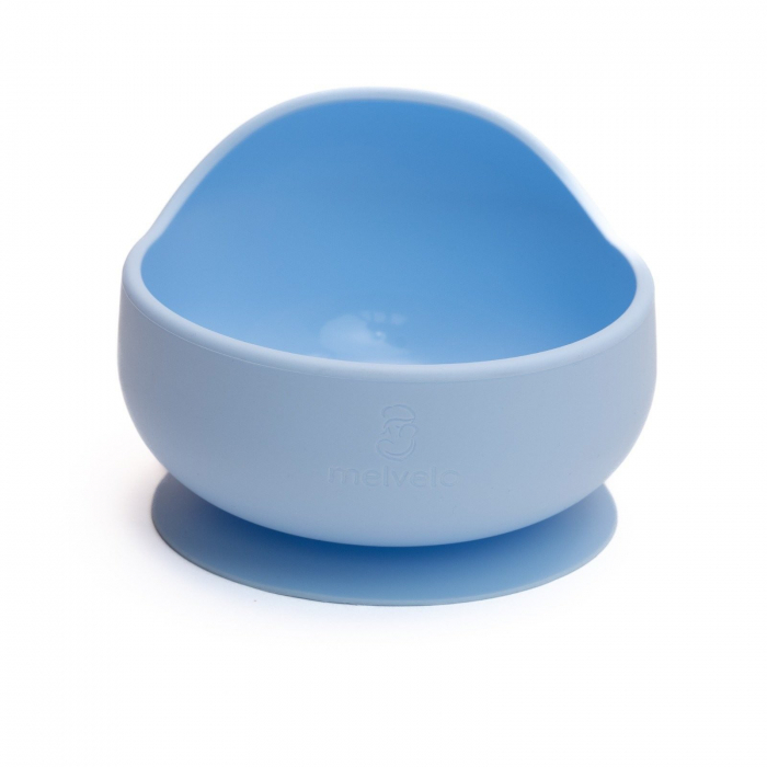 Bol rotund din silicon alimentar cu ventuza pentru diversificare, anti-alunecare, Melvelo - Baby Blue [2]