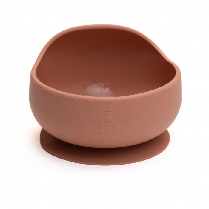 Bol rotund din silicon alimentar cu ventuza pentru diversificare, anti-alunecare, Melvelo - Peach [2]