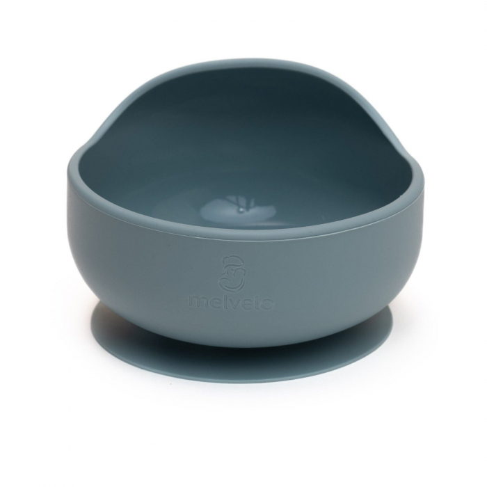Bol rotund din silicon alimentar cu ventuza pentru diversificare, anti-alunecare, Melvelo - Teal Blue [2]