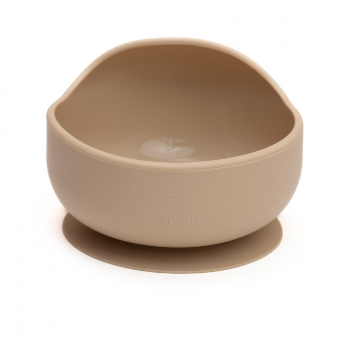 Bol rotund din silicon alimentar cu ventuza pentru diversificare, anti-alunecare, Melvelo - Vanilla [2]