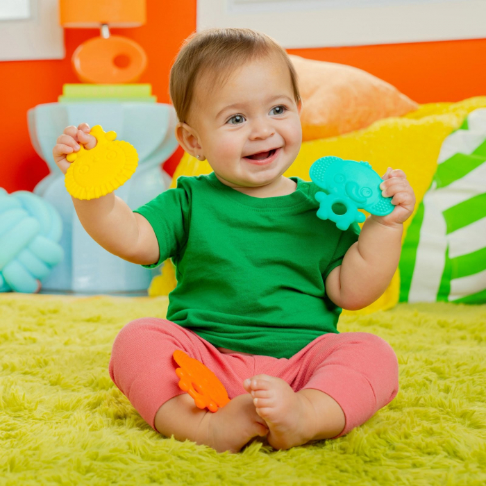 Bright Starts - Set 3 jucarii de dentitie texturate Gummy Buddies -  Elefant, Leu, Maimuta [9]
