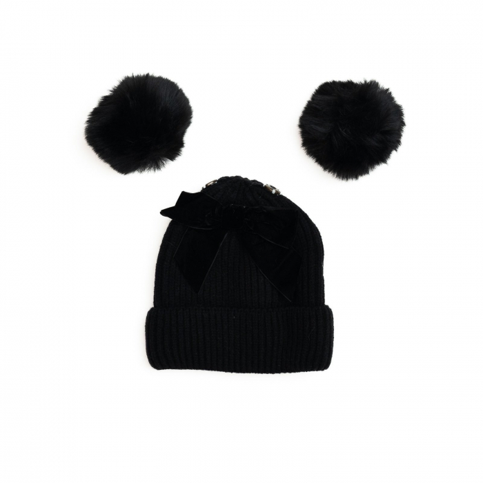 Caciula crosetata, captusita, 2 moate detasabile, funda fixa, Melvelo, Luxury - Black [2]