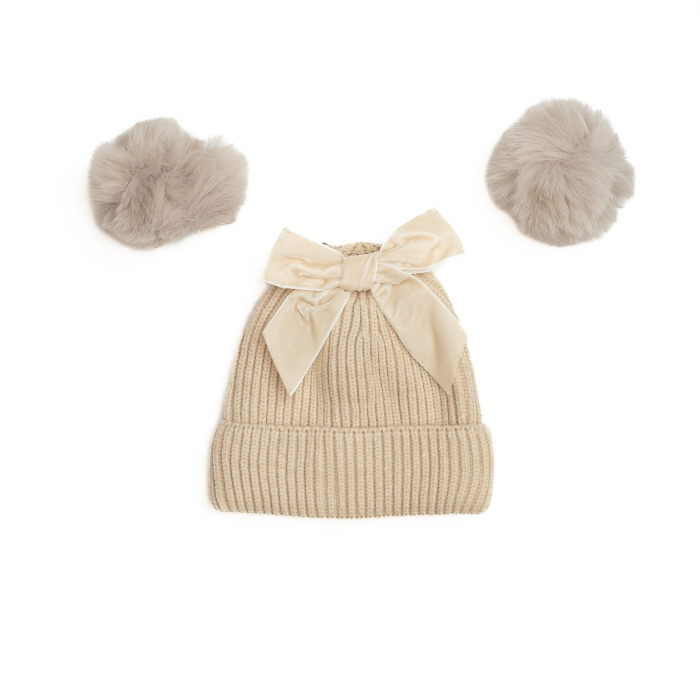 Caciula crosetata, captusita, 2 moate detasabile, funda fixa, Melvelo, Luxury - Cream [2]